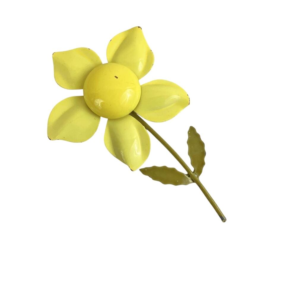 Vintage 1960s Enamel Flower Brooch, Yellow Mod Retro Pin, Mid Century Jewelry